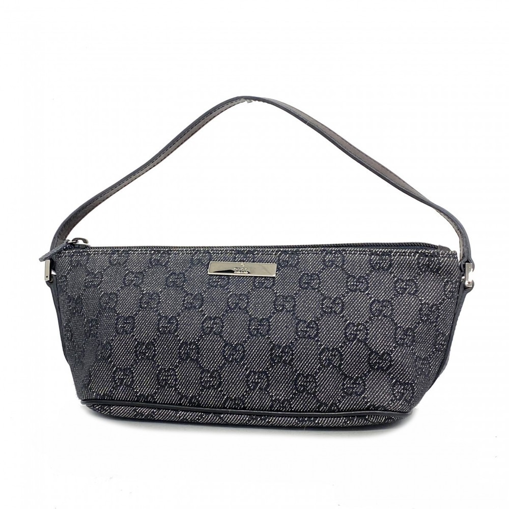 Gucci Monogramme Baguette Denim Shoulder Bag Black